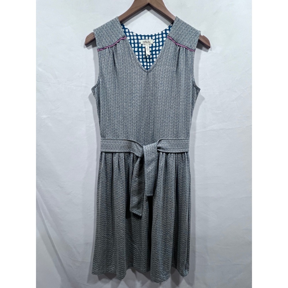 Matilda Jane Womens Grey Teal Geometric Print Sleeveless Tie Waist Dress XS